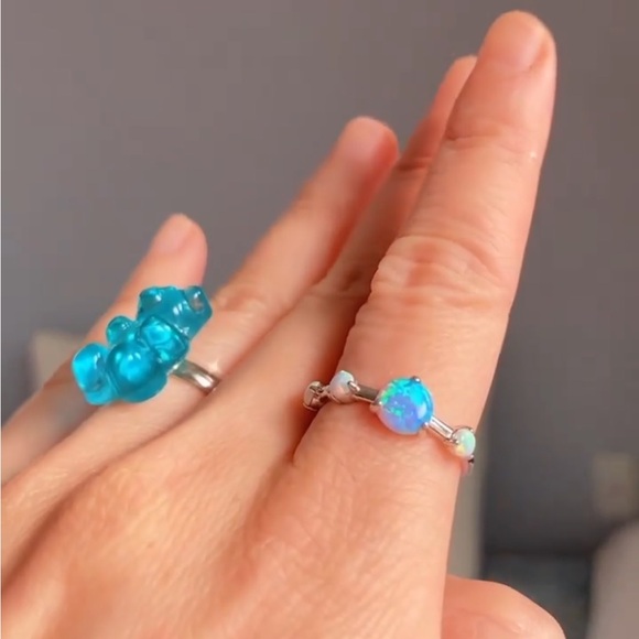 Opal ring mermaid ocean blue and Snow White October birthstone 925 size 6 - Picture 4 of 11